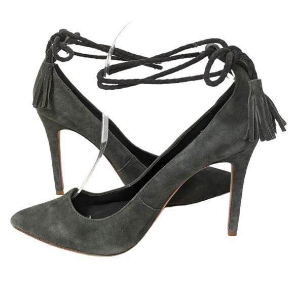 JOIE Angelynn Suede Leather Ankle Wrap Heels Charcoal Gray 36.5 - Picture 6 of 11